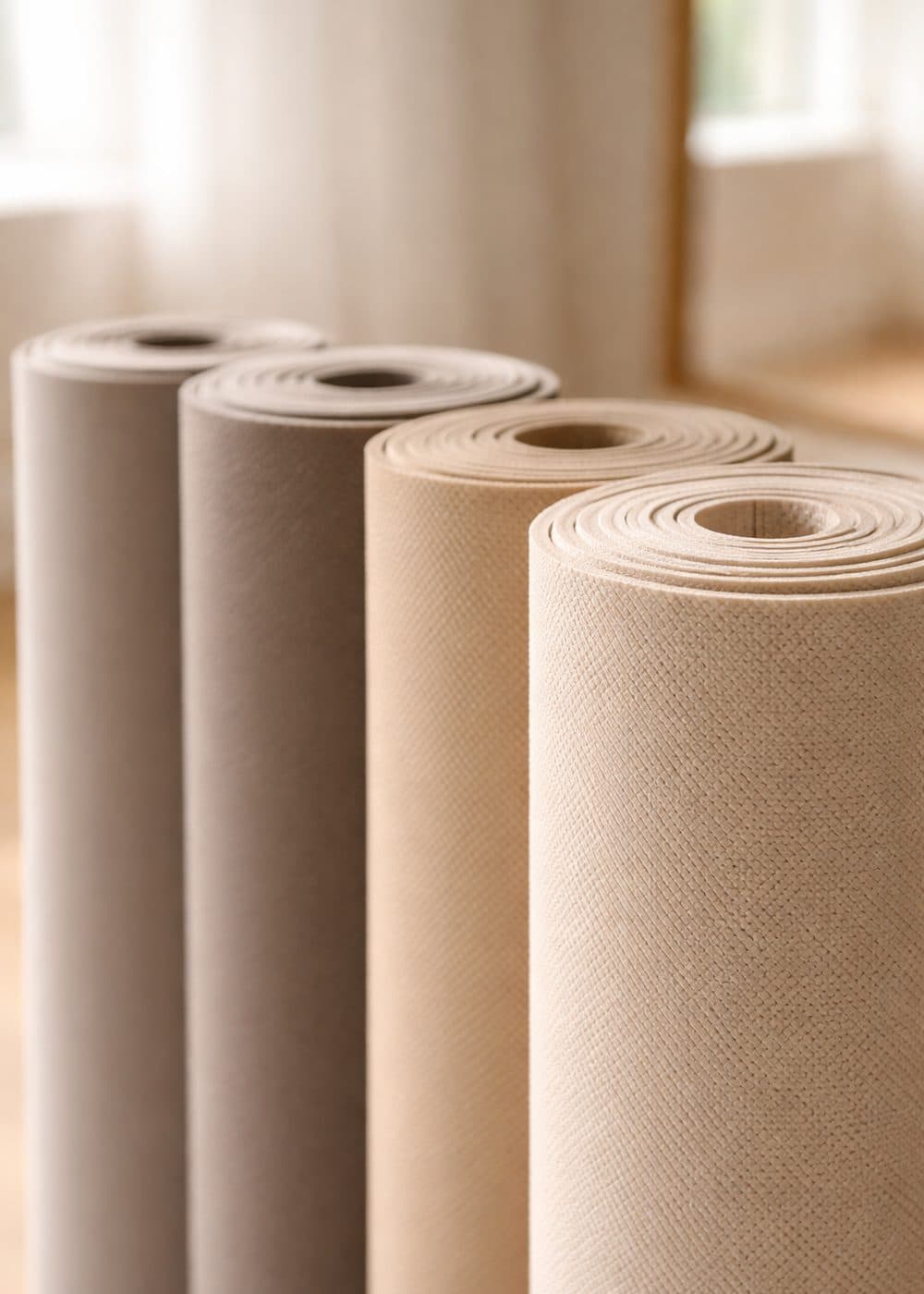 Rolled pilates mats in warm tones